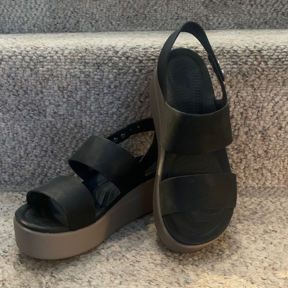 CROCS Black and Gray Platform Sandals